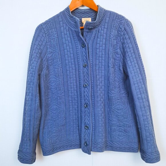 L.L.Bean Women Vintage Cardigan Size M Royal Blue Heavy Knit Nordic Button Down - Picture 1 of 16
